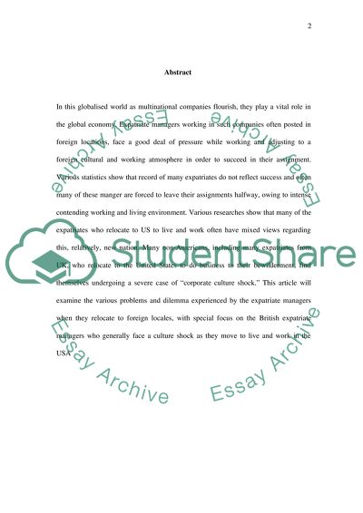 British Expatriate Managers Coping with Culture Shock in the USA