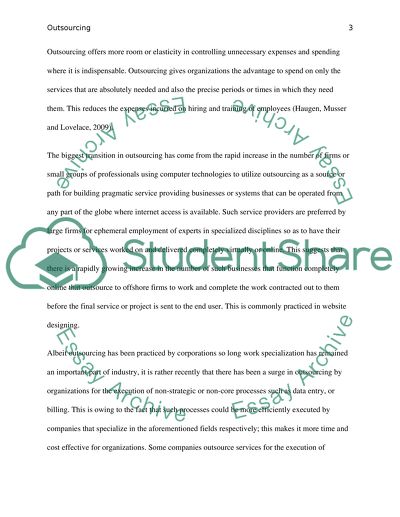 The Transacting Out of a Business Function to Be Performed by Another Company