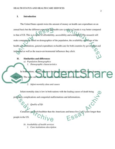 Health Status and Health Care Services in Canada with comparison to the United States