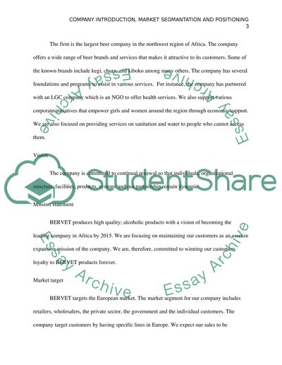 BERVET: Introduction, Market Segmentation, and Product Positioning
