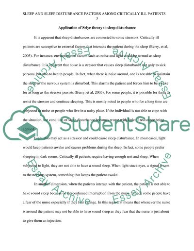 Sleep and sleep disturbance factors among critically ill patients