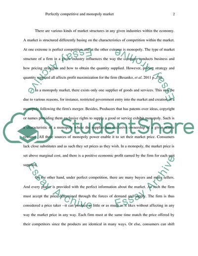 Perfectly Competitive and Monopoly Market