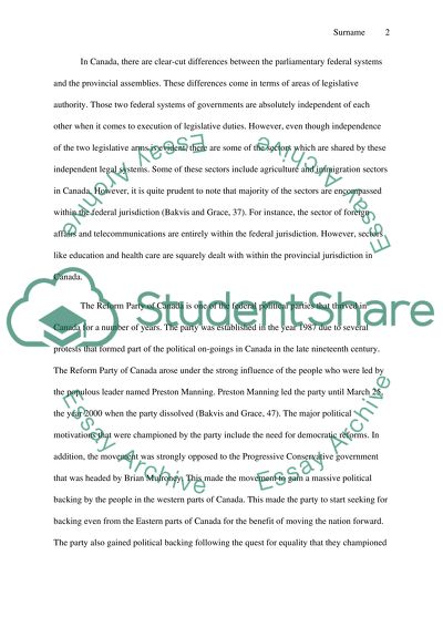 The Impacts of the Reform Party of Canada in the Federal Canada
