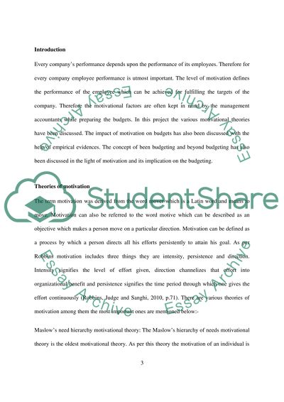 Theories of Motivation and Framework of Budgeting