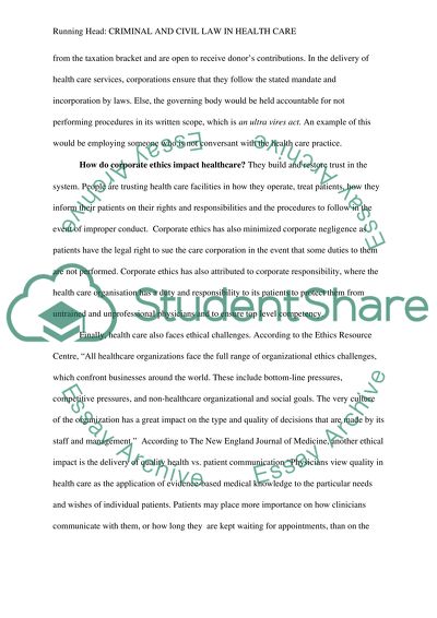 CRIMINAL AND CIVIL LAW IN HEALTH CARE