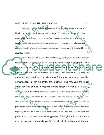 Popular Music, Youth and Education