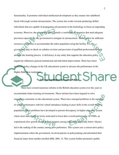 Government Higher Education Policies