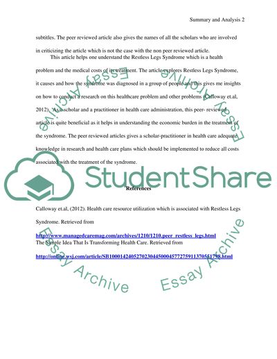Summary and Analysis of a Peer-Reviewed Article