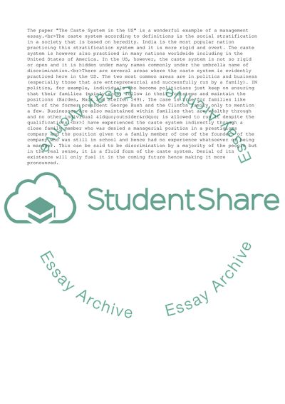 The Caste System in the US