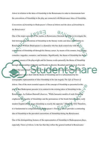 Friendship in William Shakespeares Timon of Athens