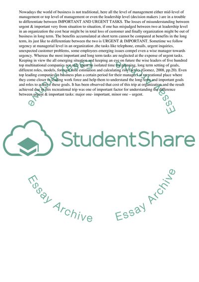 Anagement Decision Making - Important vs Urgent Work