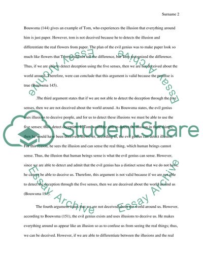 Evaluate an argument from the Bouwsma reading
