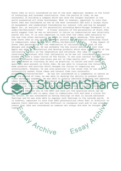 Analysis of Steve Jobs Personality according to Myers-Briggs Framework