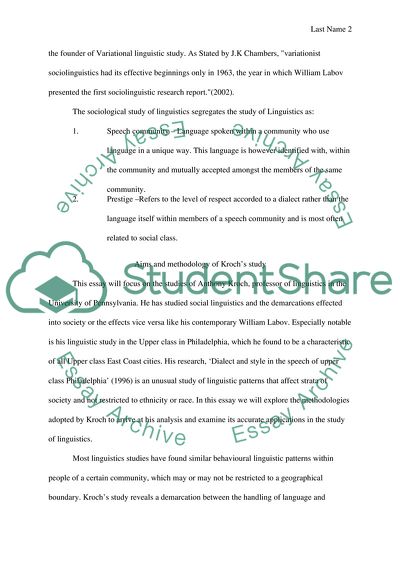 Critical Thinking of Krochs Paper in Sociolinguistic
