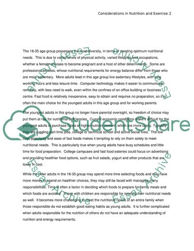 Age Considerations in Nutrition and Exercise