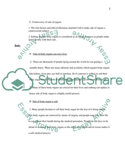 Selling of body organs