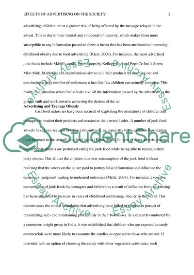 Effects of Advertising on the Society