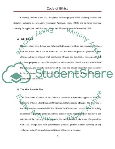 Code of Ethics of Universal American Company