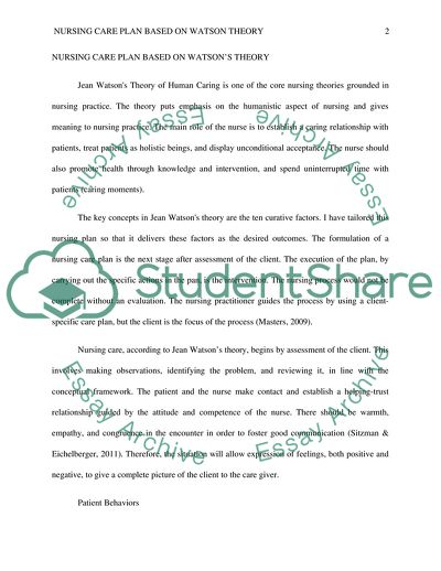 Nursing Care Plan Based on Watson Theory