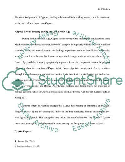 Description, Analysis and History of the Development External Trade in Cyprus during Late Bronze Age