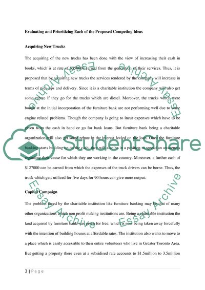 Furniture Bank or Acquiring New Trucks: Evaluating and prioritizing each of the proposed