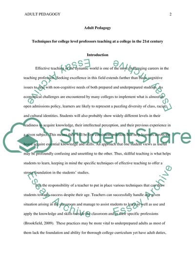 Adult Pedagogy:techniques for college level professors teaching at a college in the 21st century