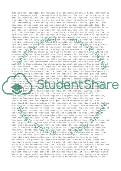 Strengths and Weaknesses of different Interview Modes