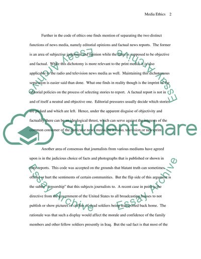 Problems in ethics codes of TV, Radio, and Newspapers (www.journalism.org)