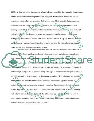 Multiculturalism Issues in Curriculum