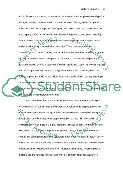 An Analytical Discussion on the Poem At the Cancer Clinic