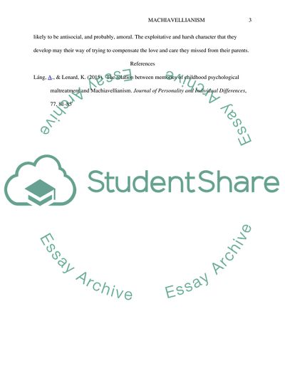 The relation between memories of childhood psychological maltreatment and Machiavellianism
