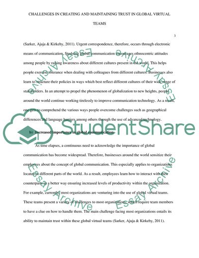 Challenges in Creating and Maintaining Trust in Global Virtual Teams