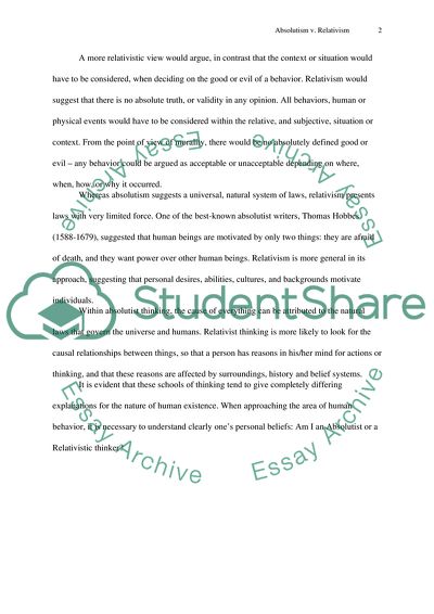 Absolutism versus Relativism: Definitions and Meanings