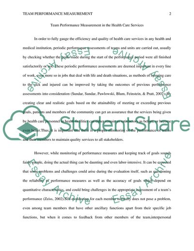 Team Performance Measurement in the Health Care Services