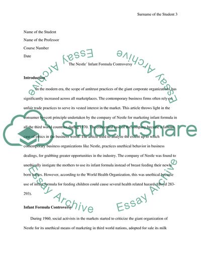 The Nestle Infant Formula Controversy
