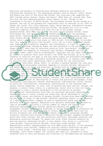 Answer those 40 questions only and provide me with the full and explained answer in international business