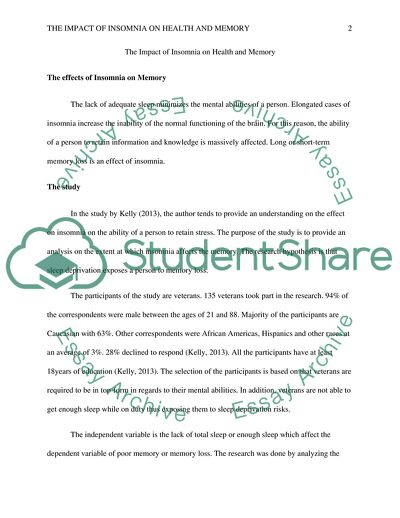 The Impact of Insomnia on Health and Memory
