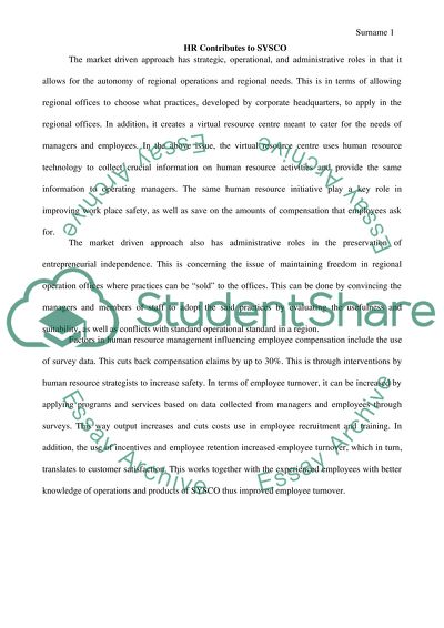 Human Resource Contributes to SYSCO