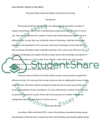 Electronic Medical Records Problem in Critical Care Nursing