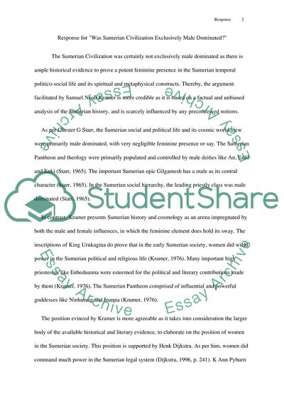 Response for Was Sumerian Civilization Exclusively Male Dominated