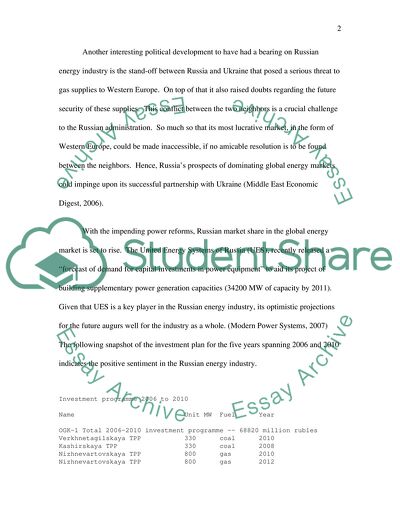 Russia Impact on the Shape of the Global Energy Market