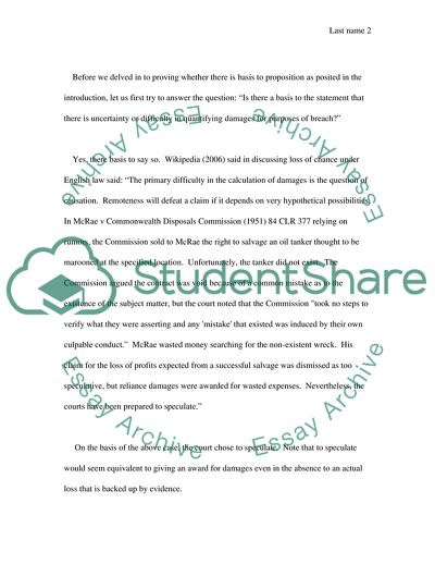 The Law of Damages and Uncertainty