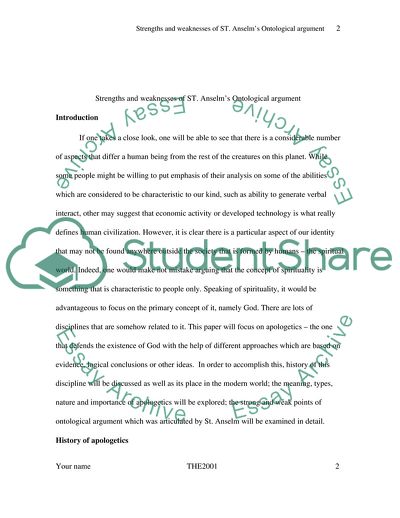 Strengths and Weaknesses of St Anselms Ontological Argument