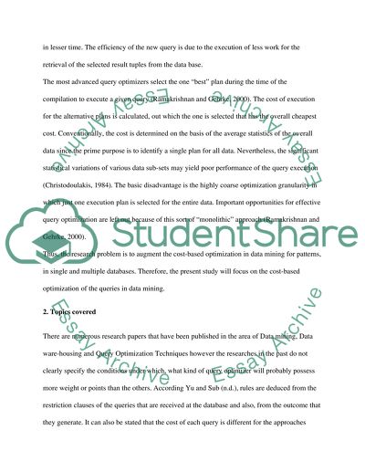 A Systematic Approach to Cost-Based Optimization in Data Mining Environment