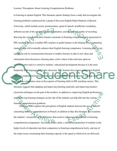 Learners Perceptions about Listening Comprehension Problems