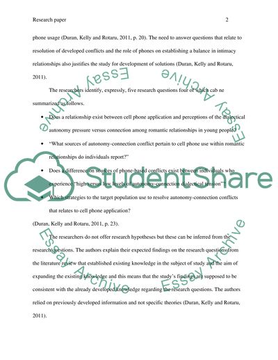 Analysis of Mobile Phones in Romantic Relationships Article by Duran, Kelly, and Rotaru