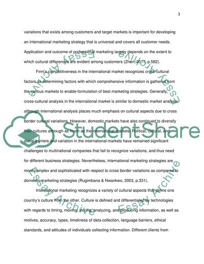 Understanding of culture and cultural differences as fundamental for international marketing