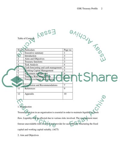 Treasury Profile of Glaxo Smith Kline