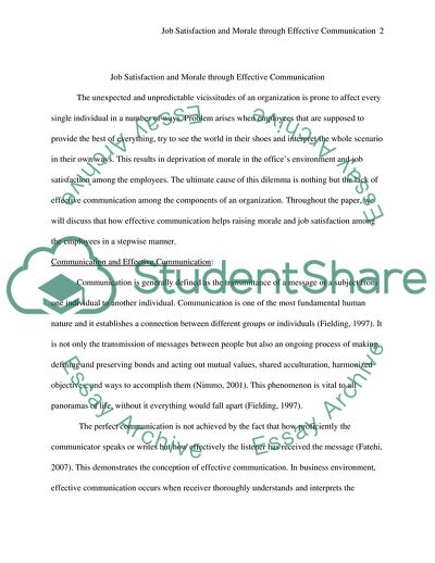 Job Satisfaction and Morale through Effective Communication