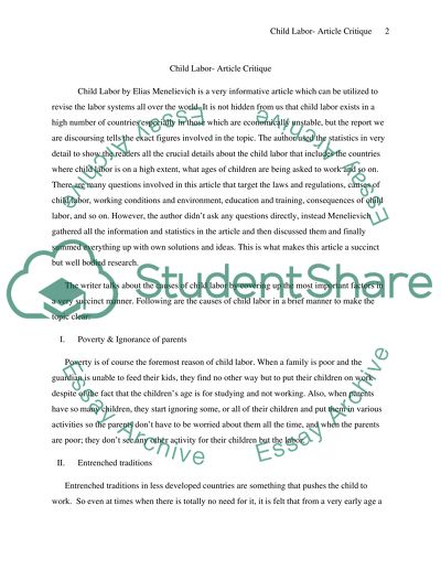 Sociology - Article Critique